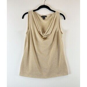 St John Womens Top Beige Cowl Neck Wool Knit Tank Sleeveless Party Size Small